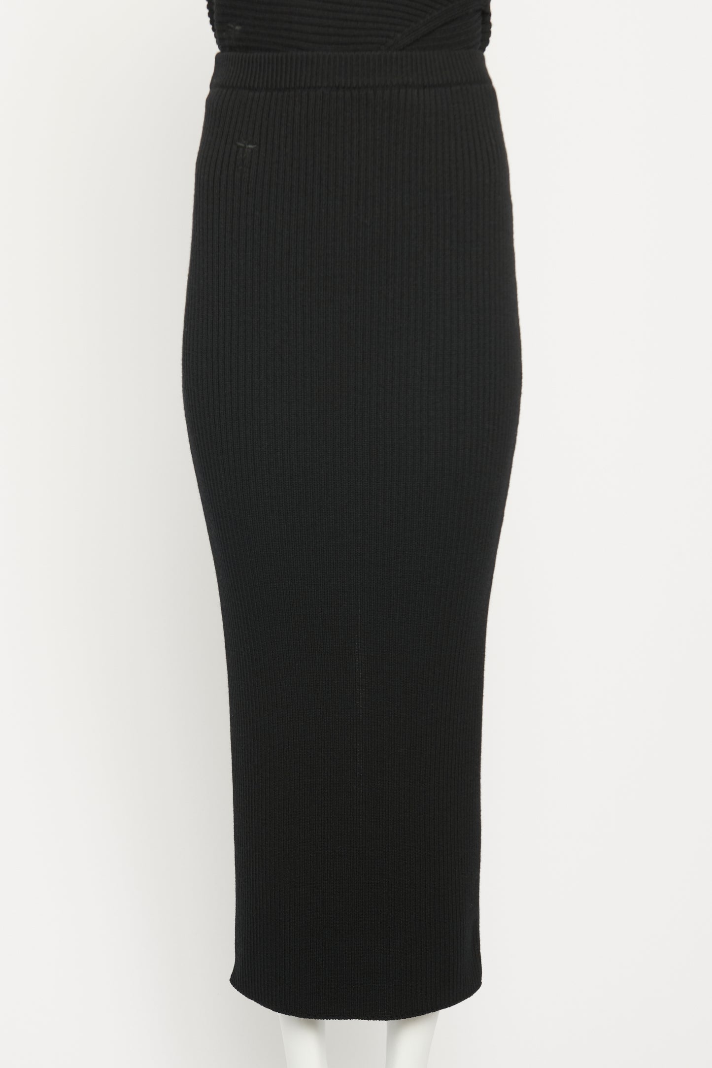 Black Wool Blend Preowned Ribbed Full Length Skirt