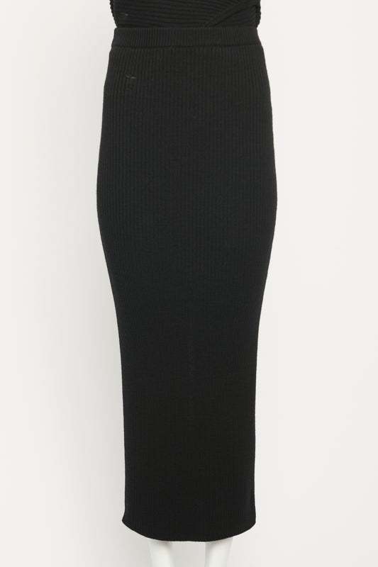 Black Wool Blend Preowned Ribbed Full Length Skirt