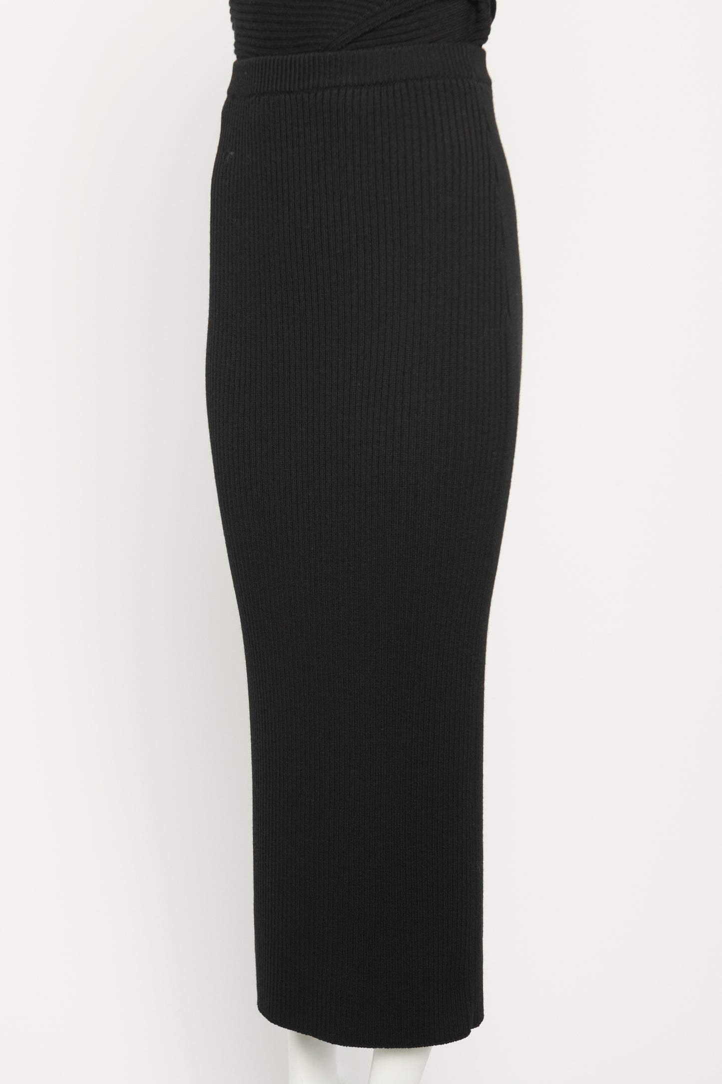 Black Wool Blend Preowned Ribbed Full Length Skirt