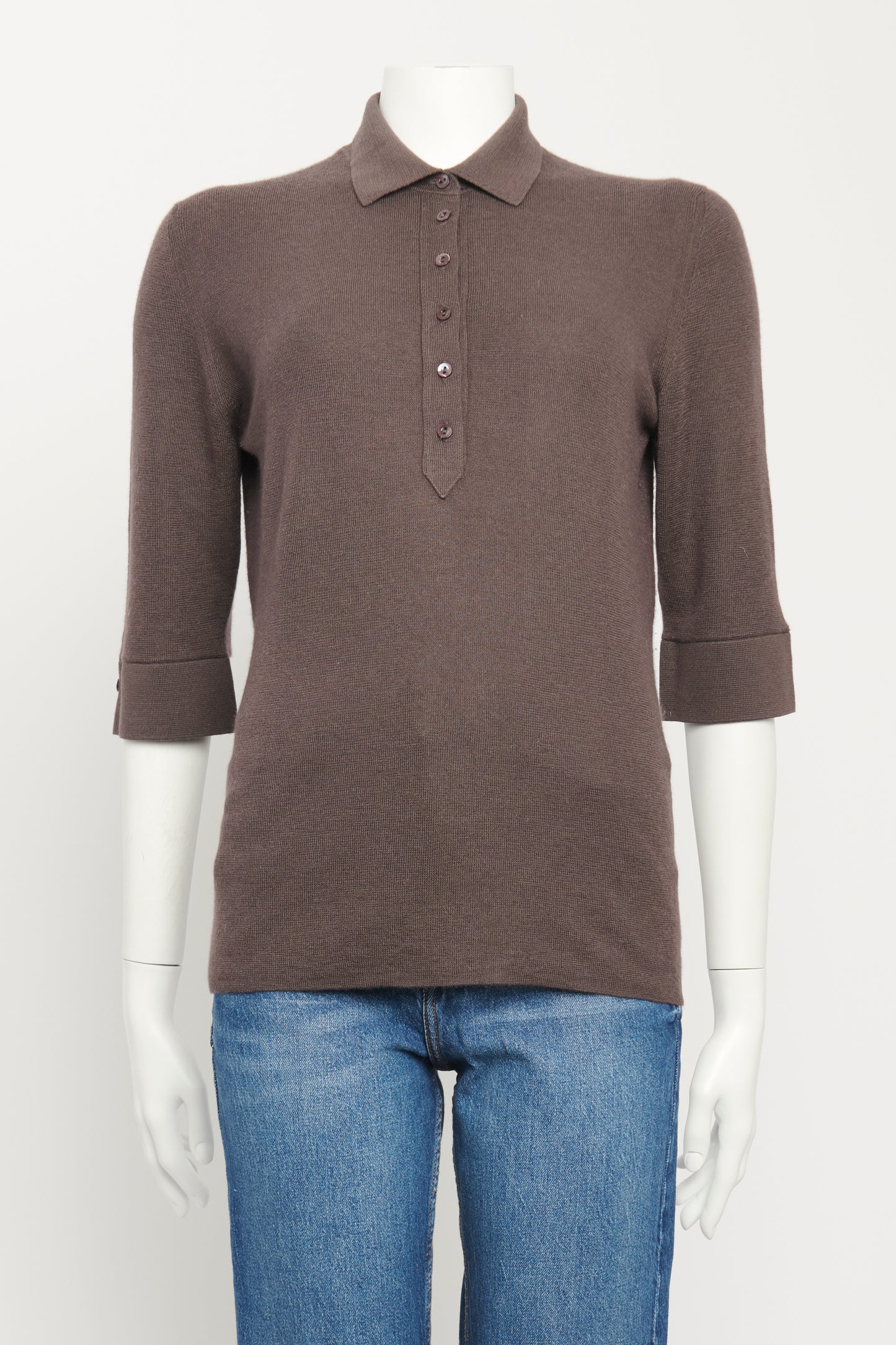 Brown Cashmere Polo Preowned Top