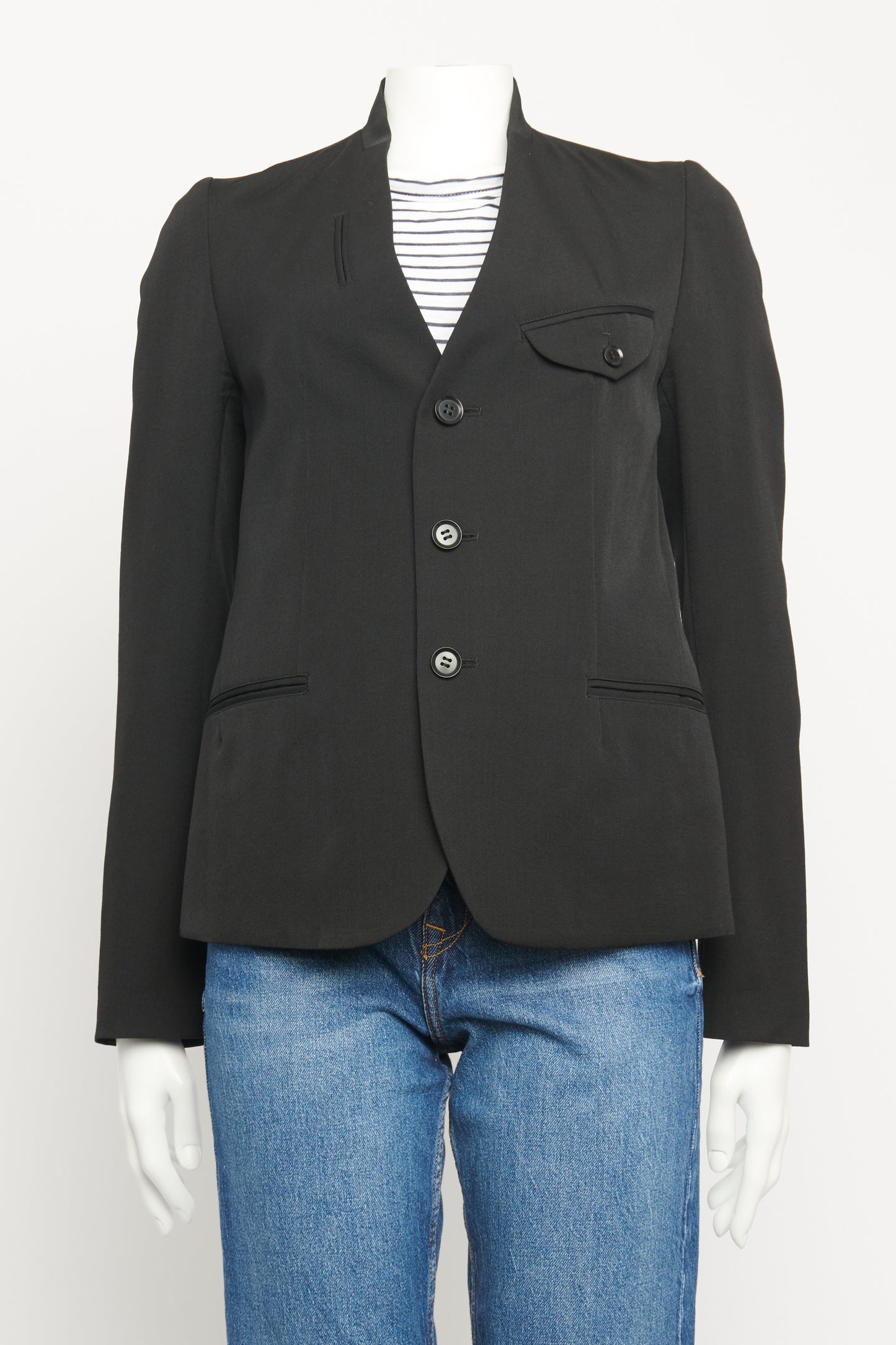 Black Wool Collarless Preowned Blazer