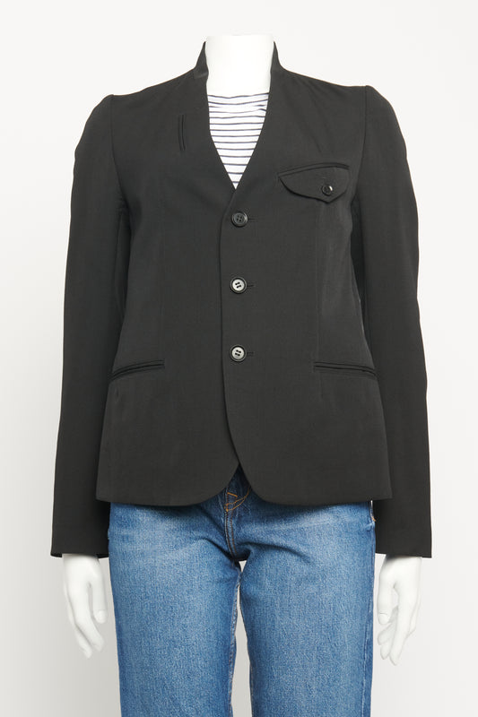 Black Wool Collarless Preowned Blazer