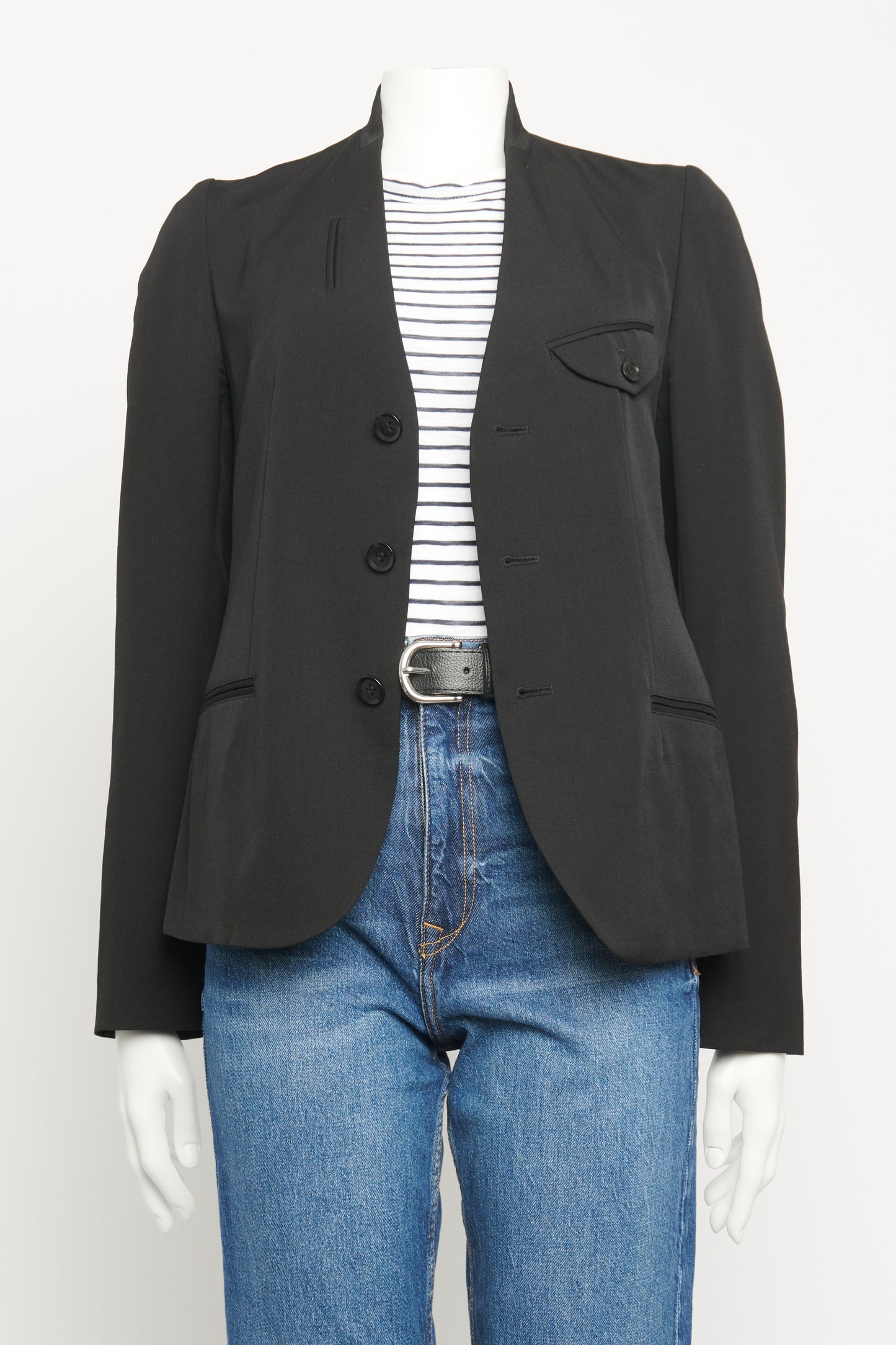 Black Wool Collarless Preowned Blazer