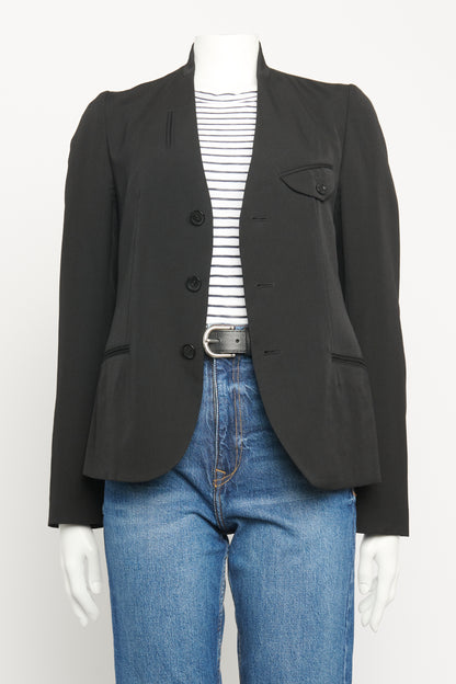 Black Wool Collarless Preowned Blazer