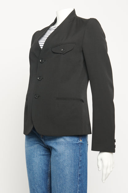 Black Wool Collarless Preowned Blazer