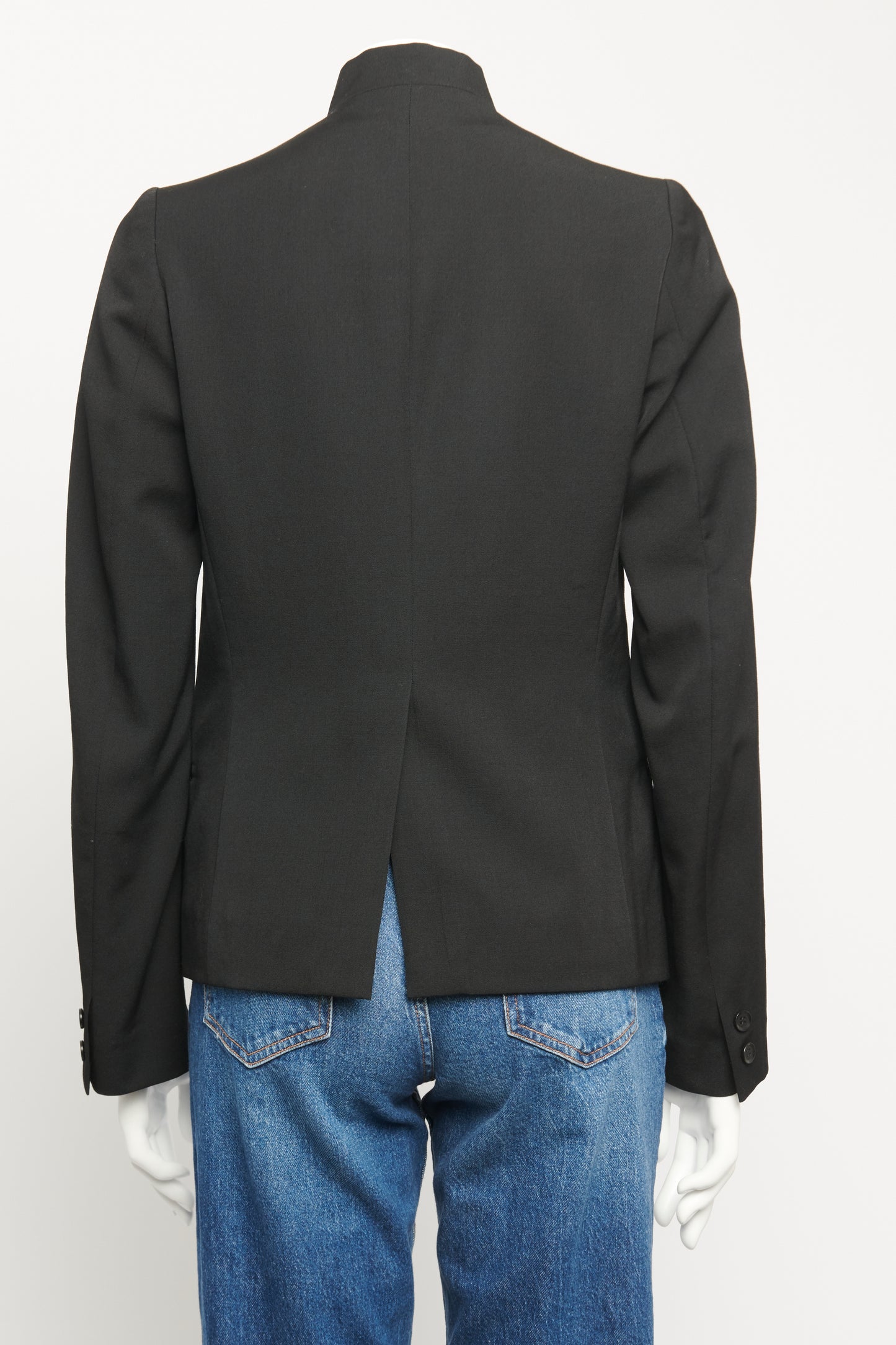 Black Wool Collarless Preowned Blazer