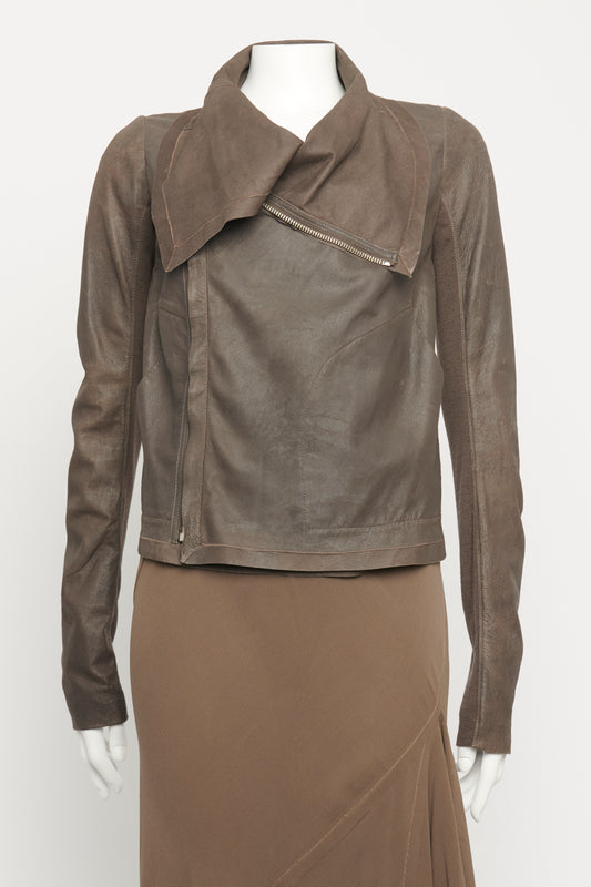 Brown Distressed Leather Preowned Jacket