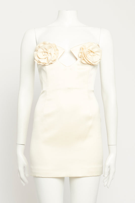 Cream Silk Rosette Preowned Mini Dress