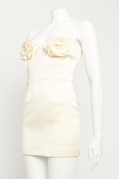 Cream Silk Rosette Preowned Mini Dress