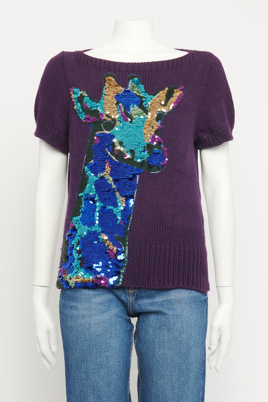 Indigo Sequin Giraffe Preowned Knit