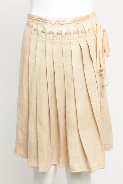 1990s Linen Pleated Wrap Around Preowned Skirt