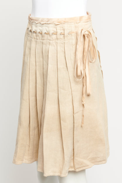 1990s Linen Pleated Wrap Around Preowned Skirt