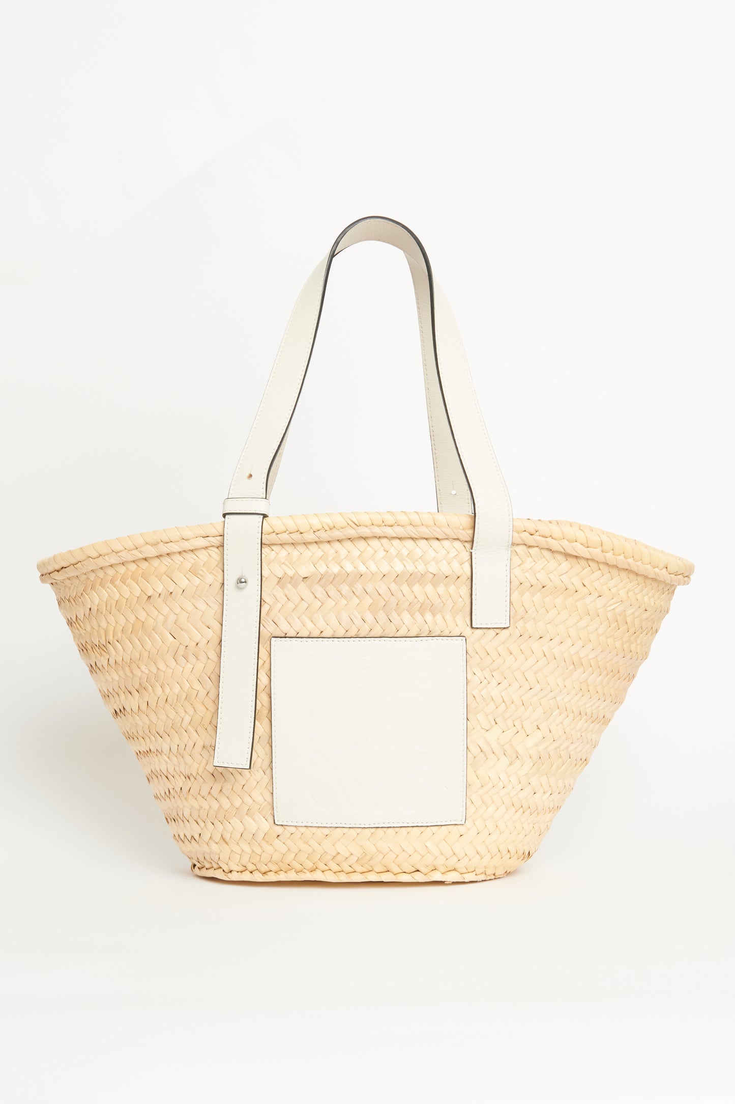 White Medium Raffia Basket Preowned Bag