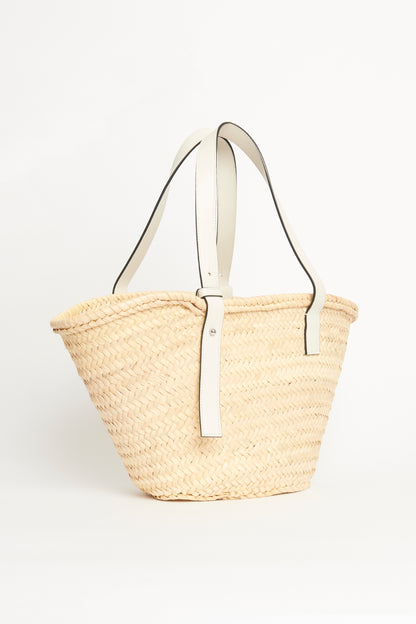 White Medium Raffia Basket Preowned Bag