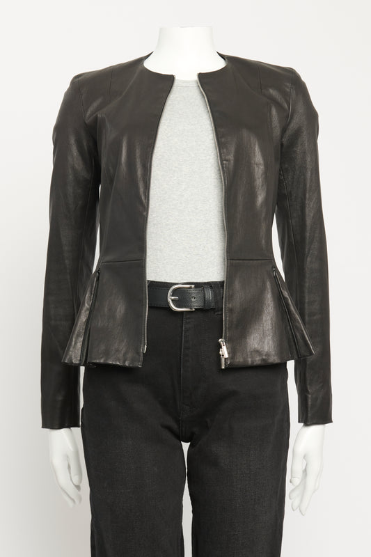 Anasta Leather Preowned Peplum Jacket