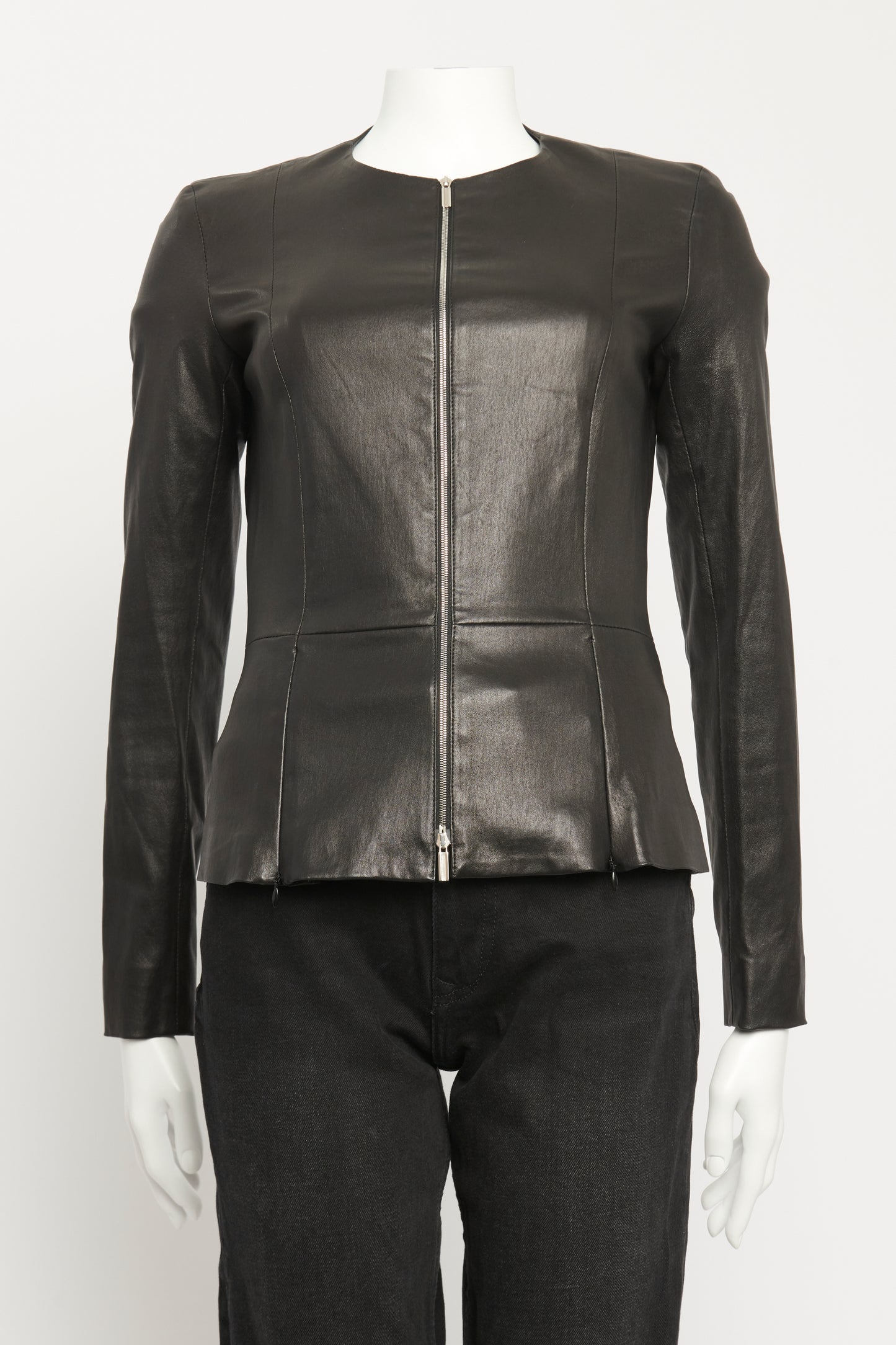 Anasta Leather Preowned Peplum Jacket