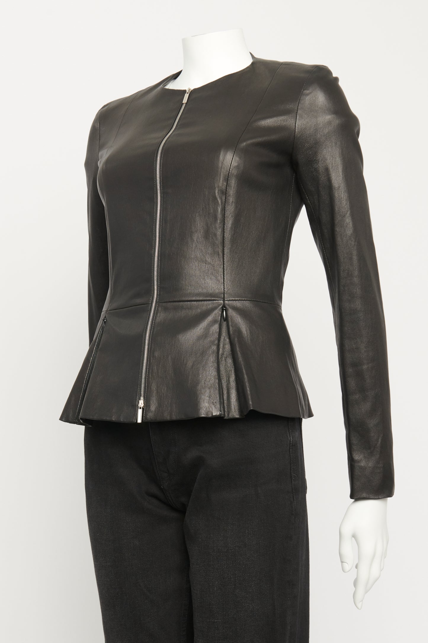 Anasta Leather Preowned Peplum Jacket