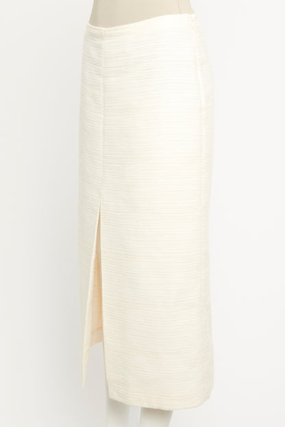 Cream Textured Mid-Length Preowned Skirt