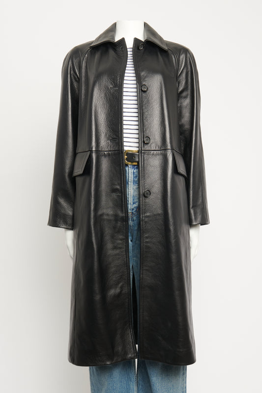 Black Leather Preowned Raglan-sleeve Coat