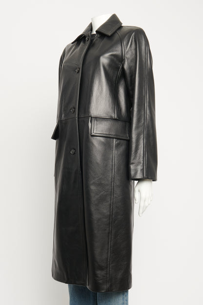 Black Leather Preowned Raglan-sleeve Coat