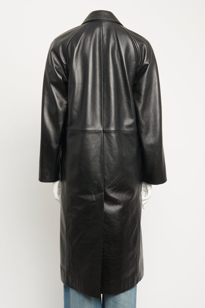 Black Leather Preowned Raglan-sleeve Coat