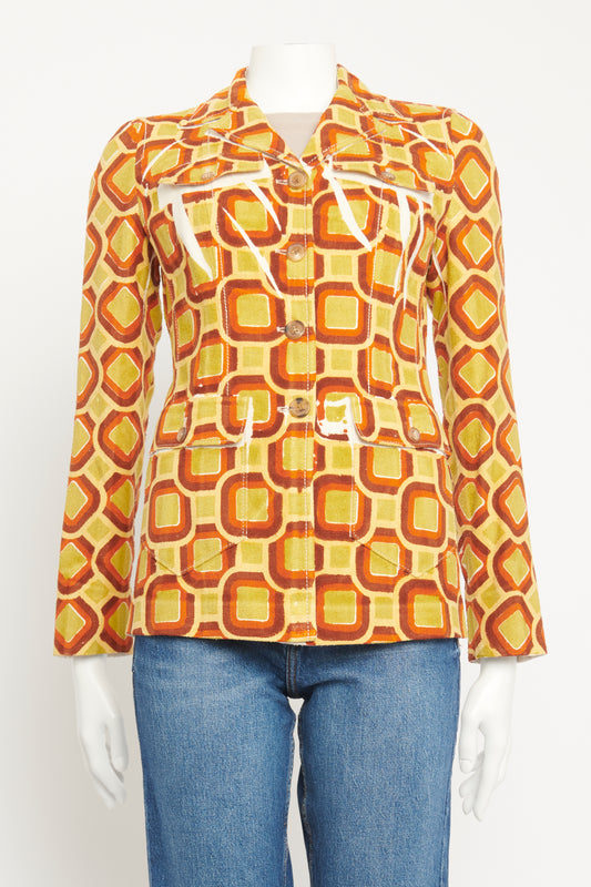 Silk Geometric Print Preowned Utility Jacket