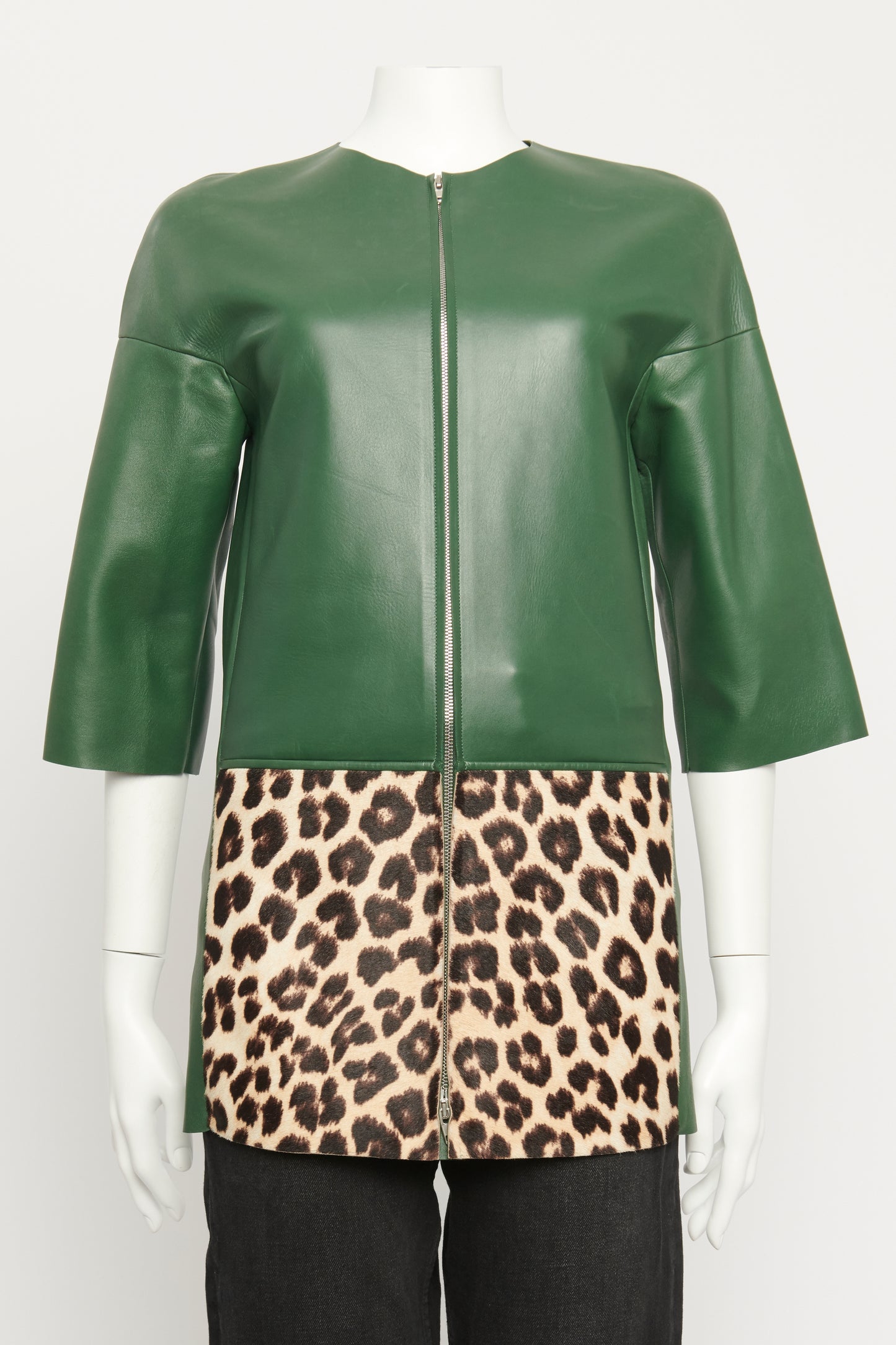 2013 Green leather With Leopard Ponyskin Preowned Jacket