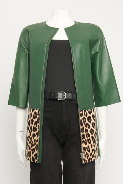 2013 Green leather With Leopard Ponyskin Preowned Jacket