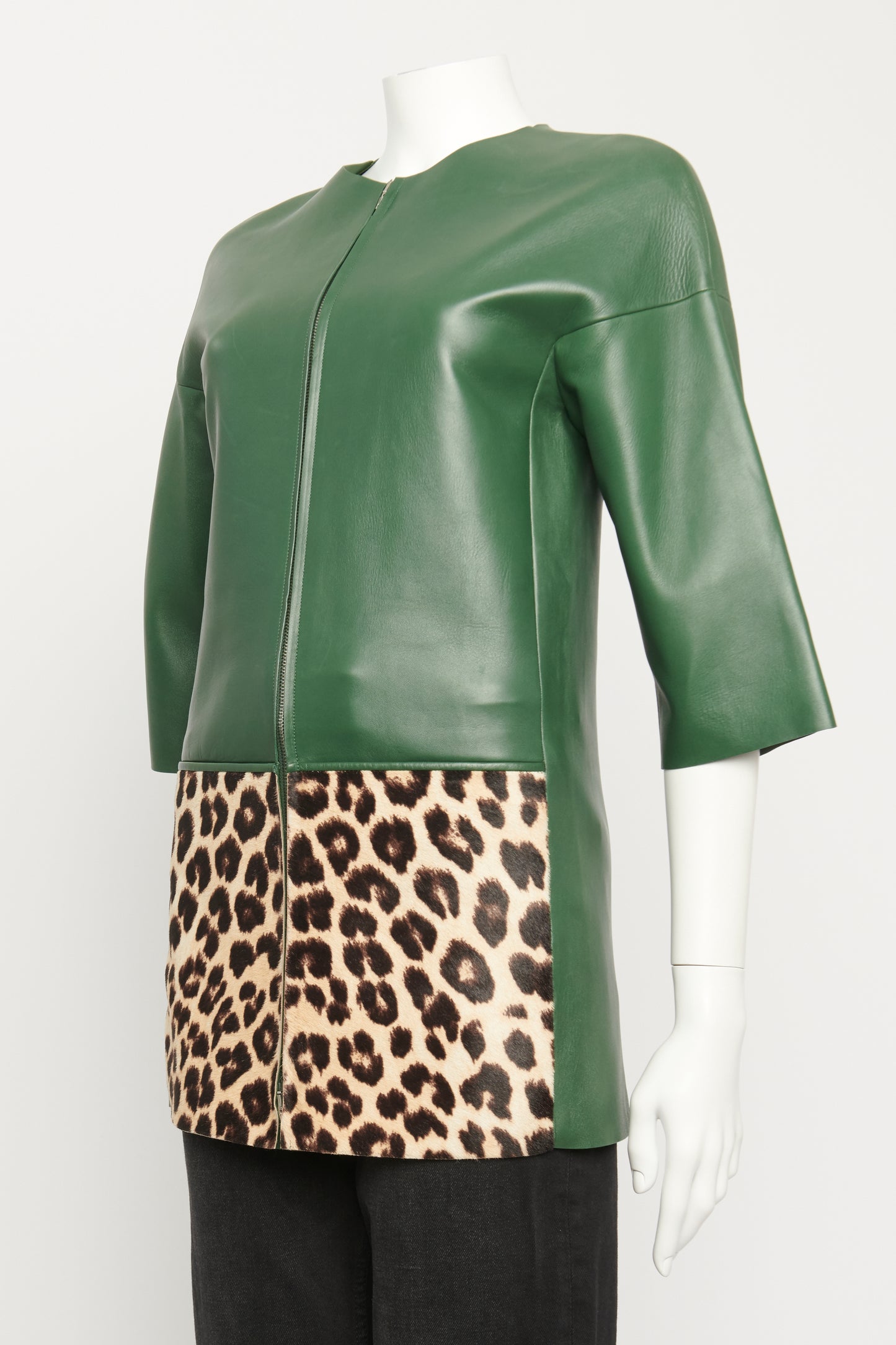 2013 Green leather With Leopard Ponyskin Preowned Jacket