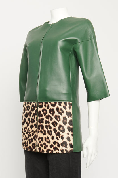 2013 Green leather With Leopard Ponyskin Preowned Jacket