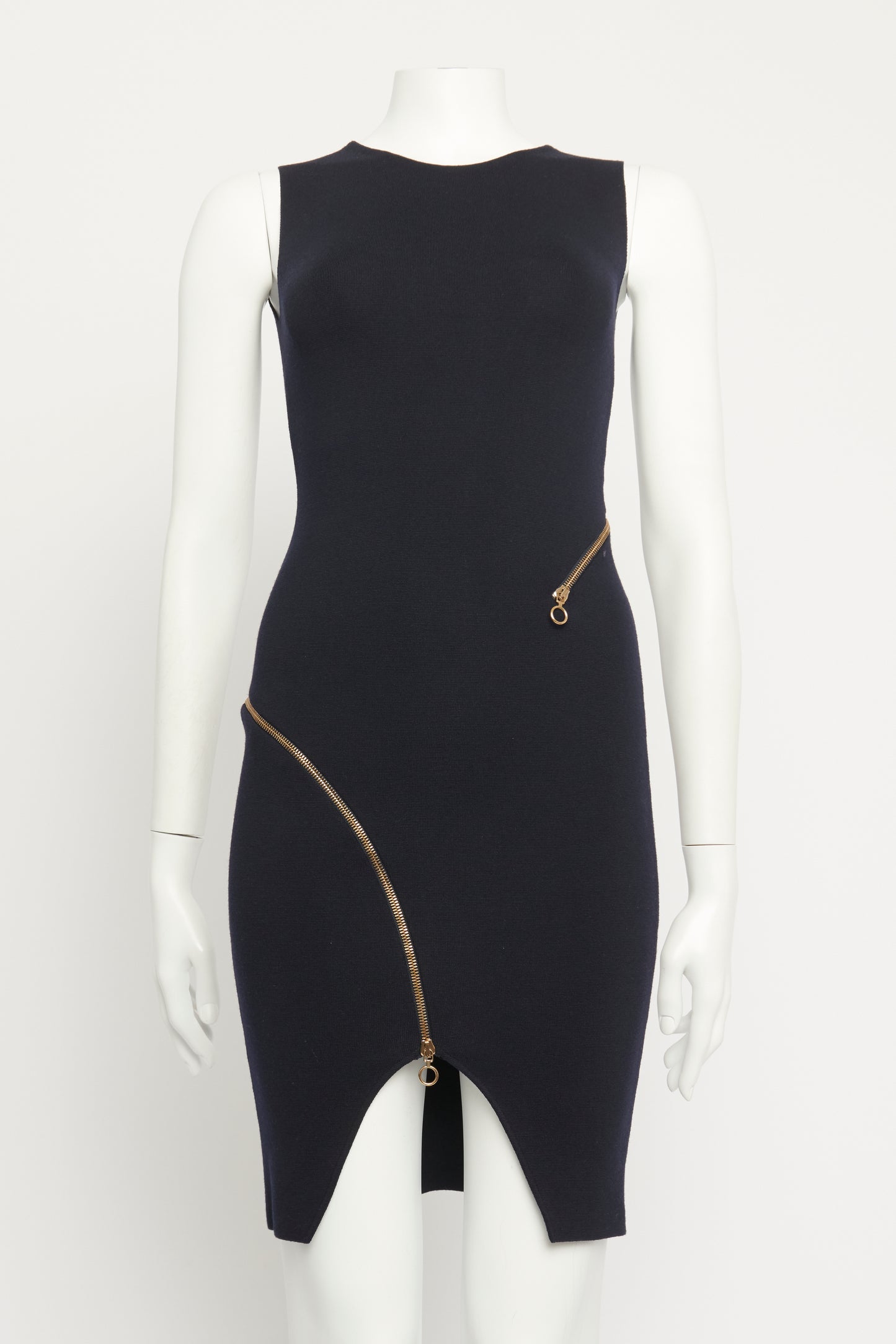 Navy Wool Zip Detail Preowned Dress