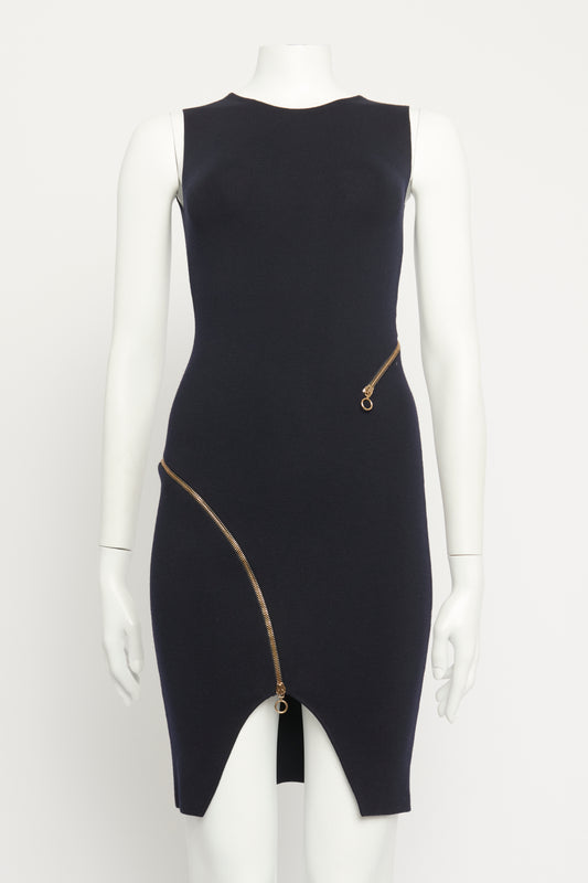 Navy Wool Zip Detail Preowned Dress