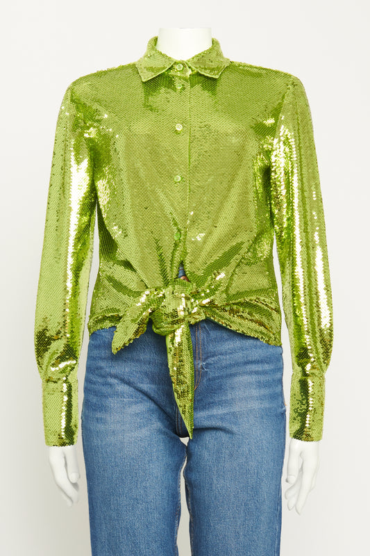 Metallic Green Sequin Preowned Blouse