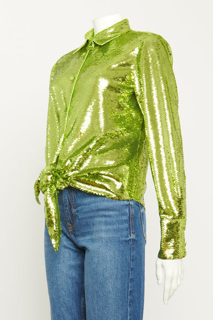 Metallic Green Sequin Preowned Blouse