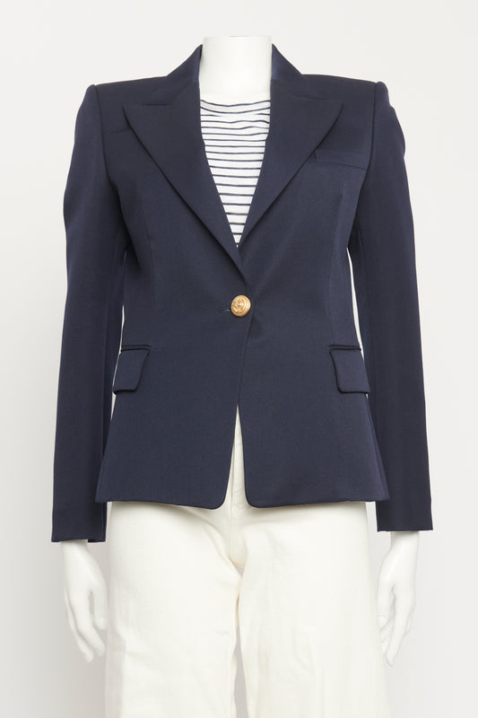 Navy Wool Single Button Preowned Blazer