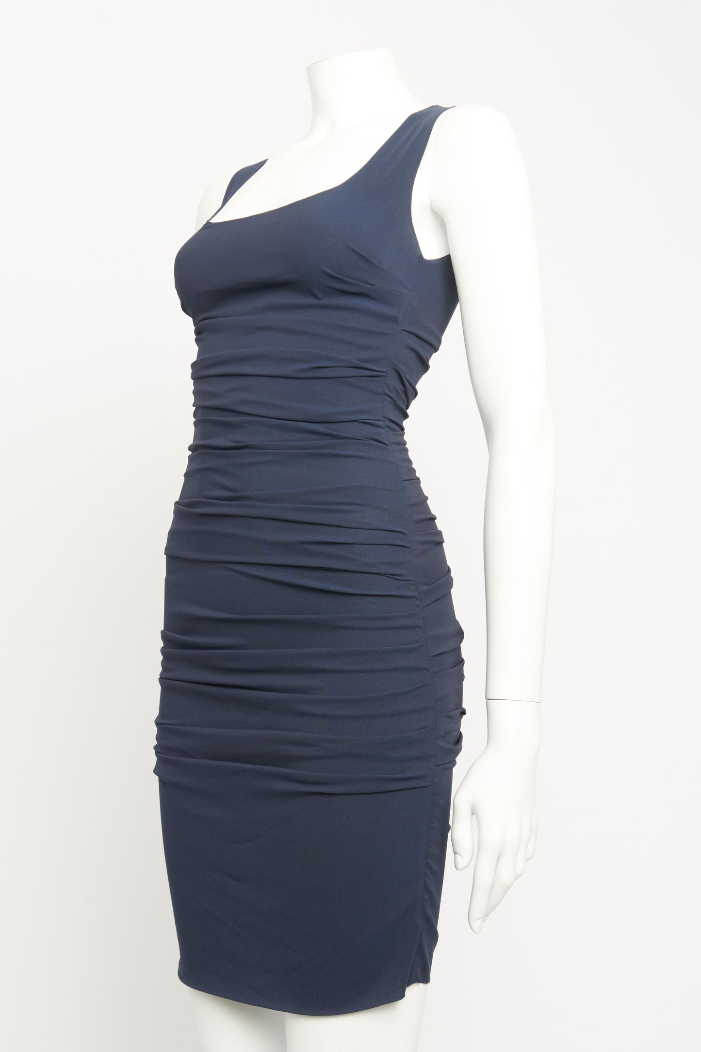 Silk Navy Gathered Preowned Dress