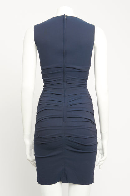 Silk Navy Gathered Preowned Dress