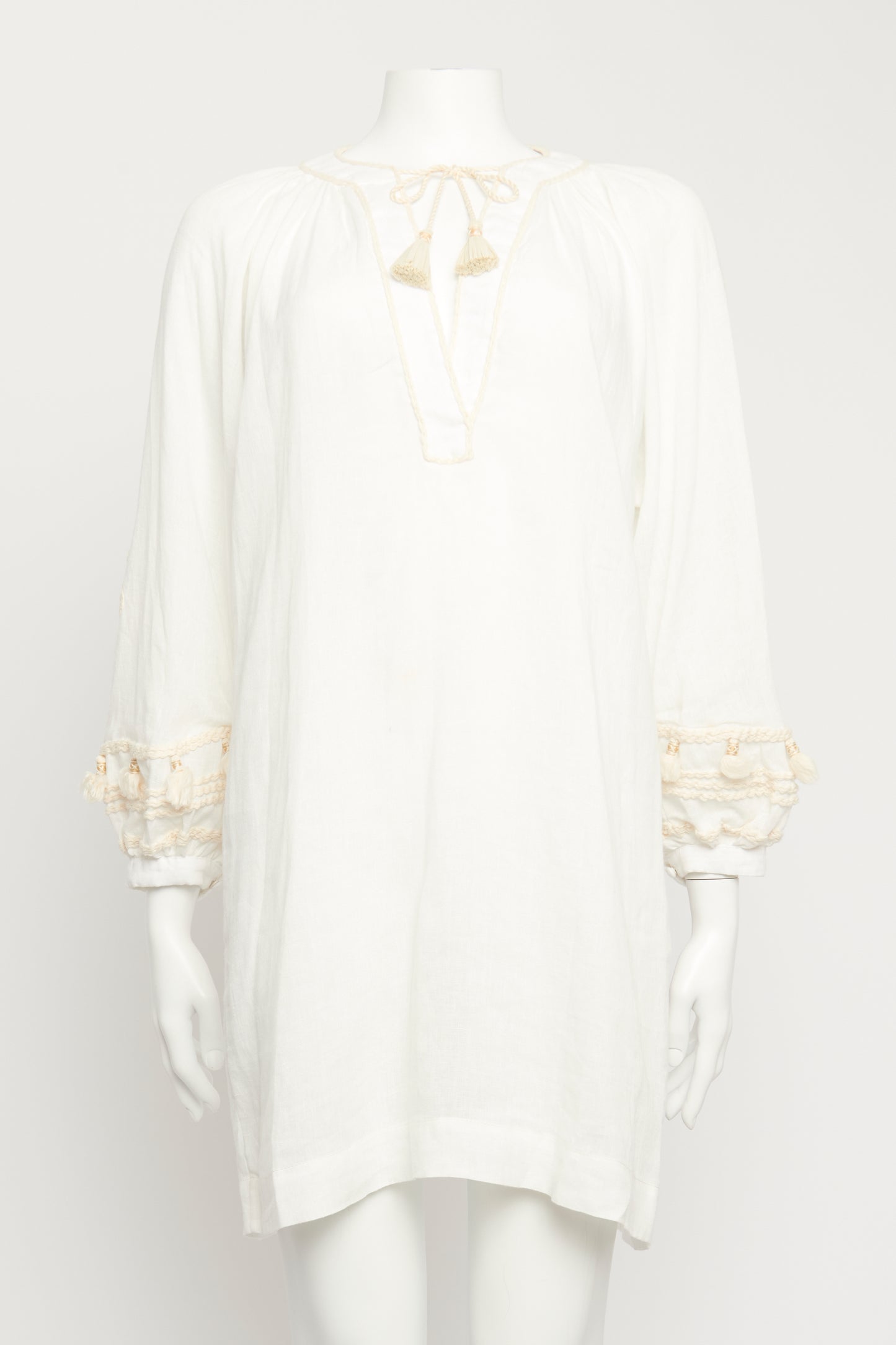 Tansania Sun Tassled Embroiderd Linen Preowned Dress