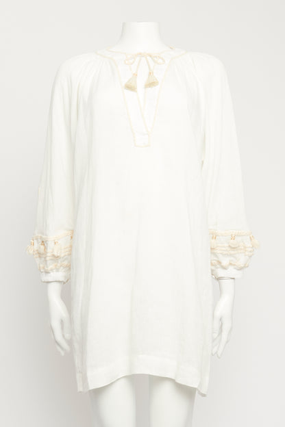 Tansania Sun Tassled Embroiderd Linen Preowned Dress