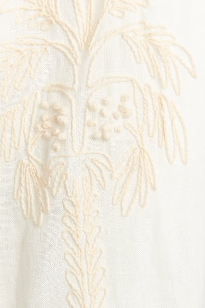 Tansania Sun Tassled Embroiderd Linen Preowned Dress