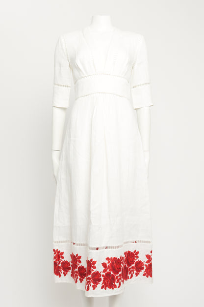 White Linen Embroidered Preowned Dress