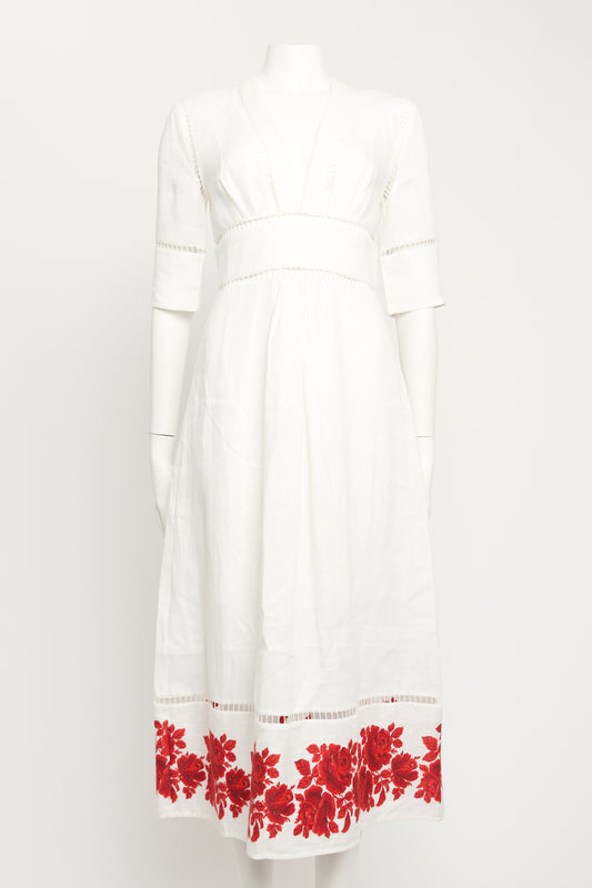 White Linen Embroidered Preowned Dress