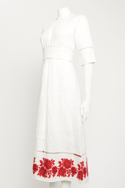 White Linen Embroidered Preowned Dress