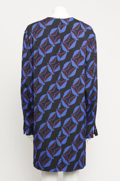 Black Viscose Preowned Abstract Shift Dress