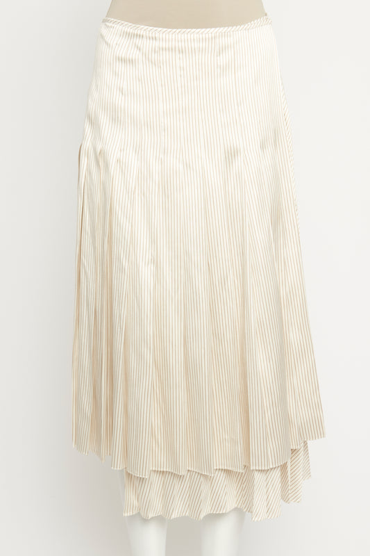 Ecru and Beige Silk Pleated Preowned Wrap Skirt