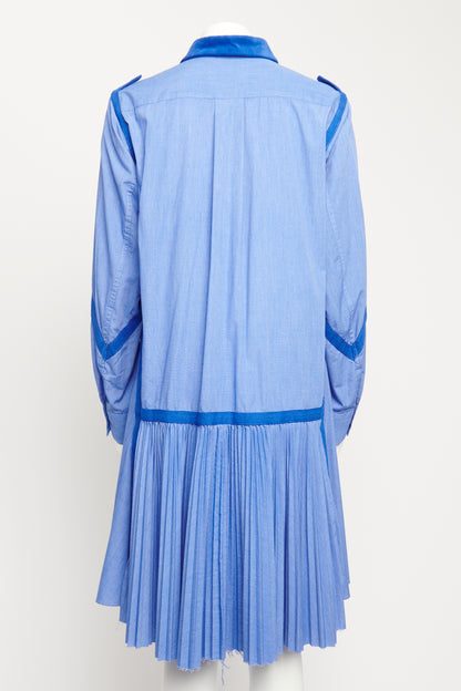 Pleated Velour Lapel Preowned Midi Dress