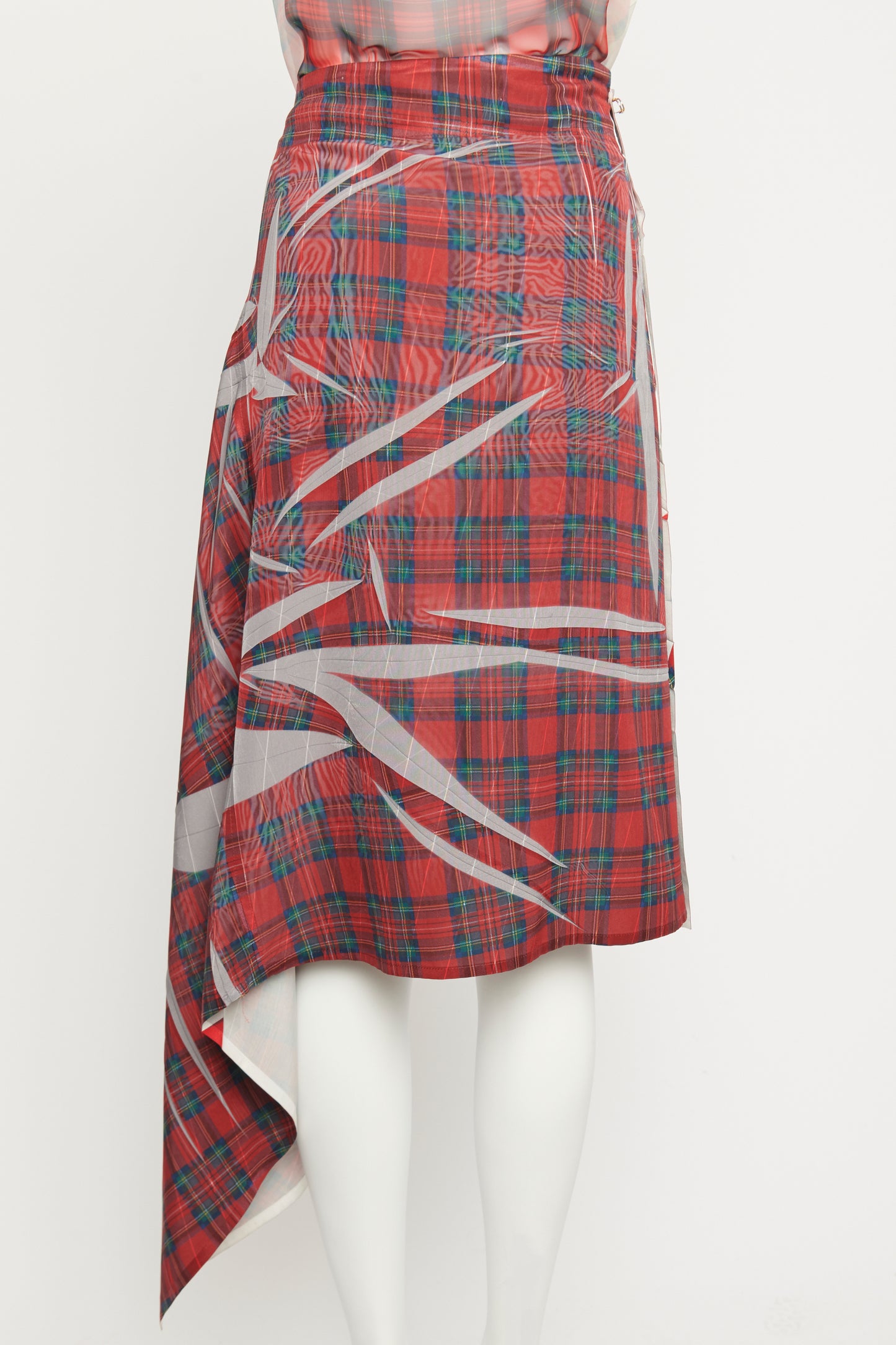 Tartan Sheer Blouse & Asymmetrical Skirt Preowned Set