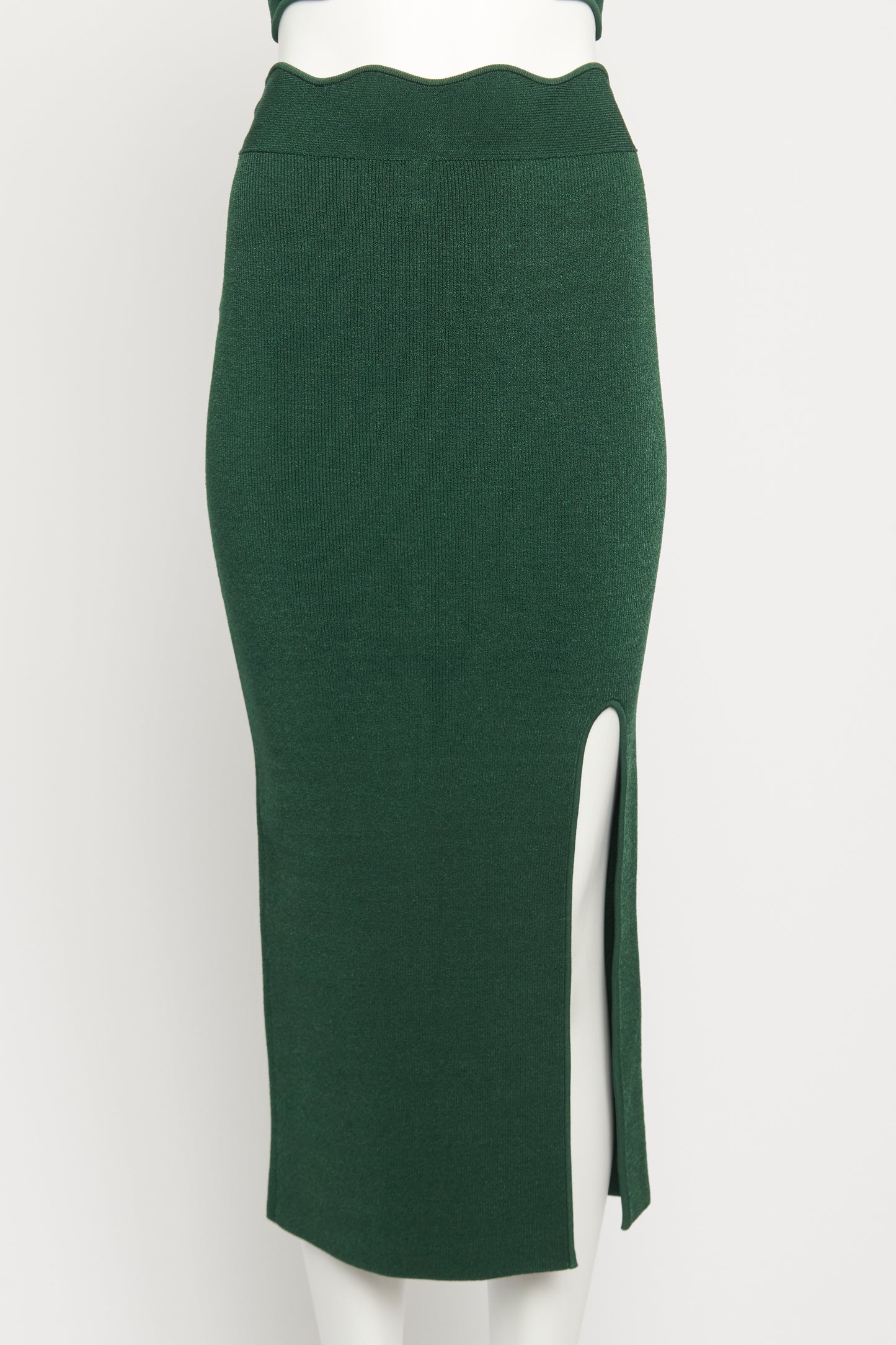 Green Delia Scalloped Stretch-knit Preowned Pencil Skirt