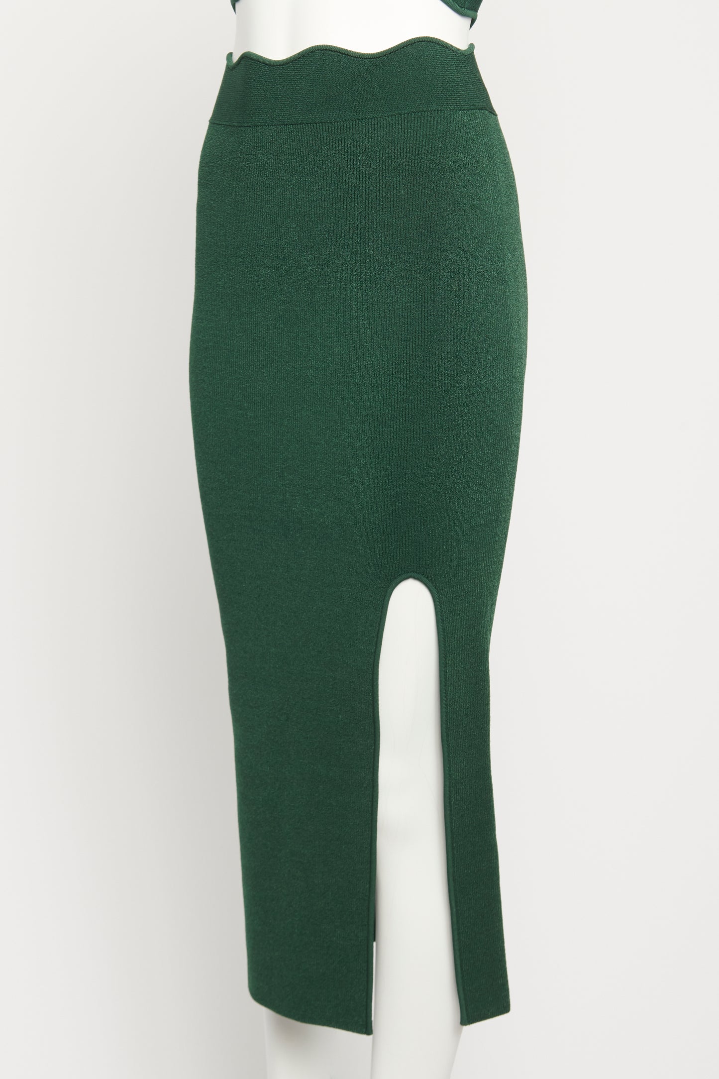 Green Delia Scalloped Stretch-knit Preowned Pencil Skirt