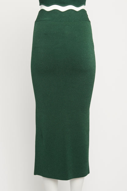 Green Delia Scalloped Stretch-knit Preowned Pencil Skirt